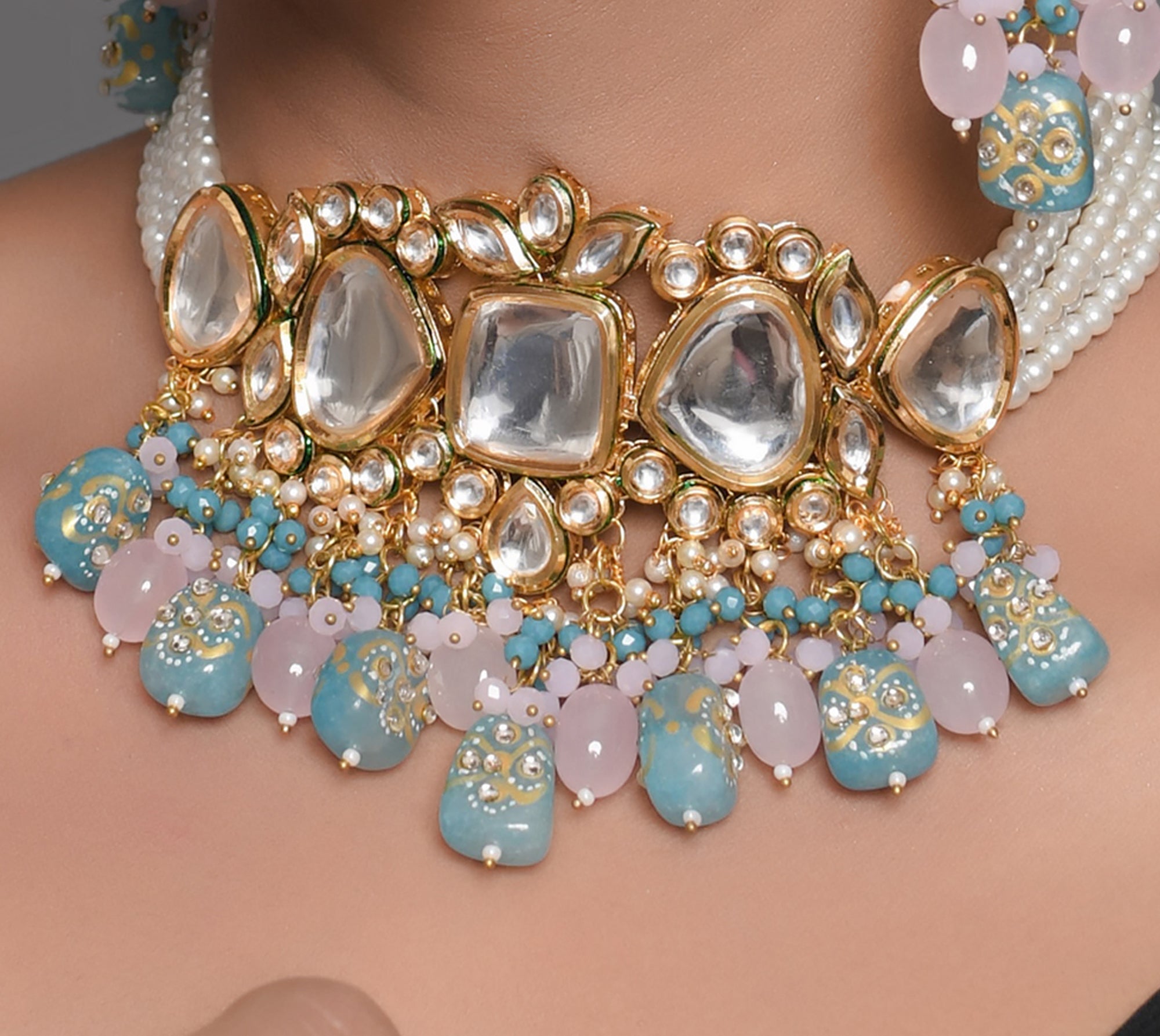Bejeweled Kundan Choker with Earrings (Necklace and Earrings Set)